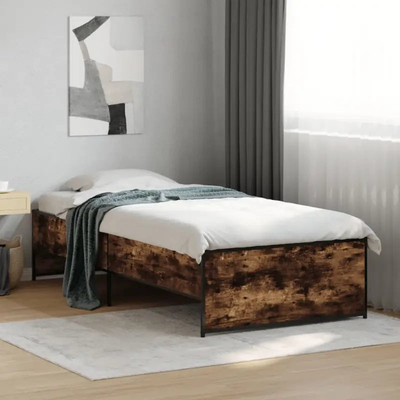 Bedframe met metalen poten en multiplex lattenbodem in grijs sonoma eiken - Zwart / 100 x 200 cm - Bedden & bedframes