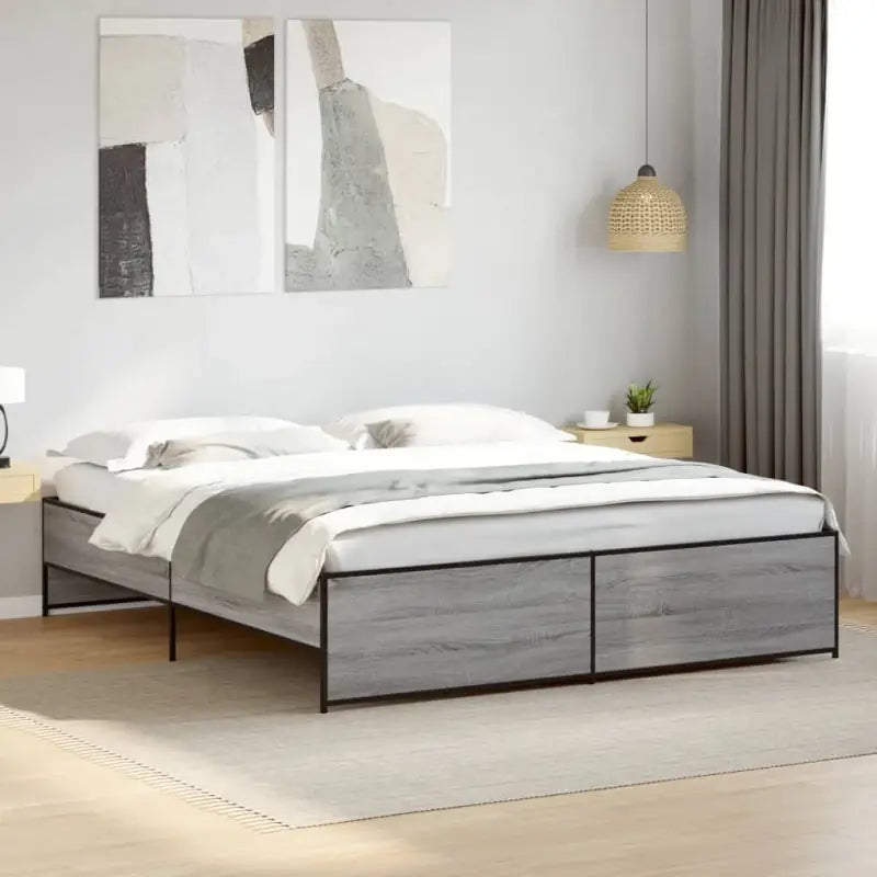Bedframe met metalen poten en multiplex lattenbodem in grijs sonoma eiken - Grijs sonoma / 180 x 200 cm - Bedden &