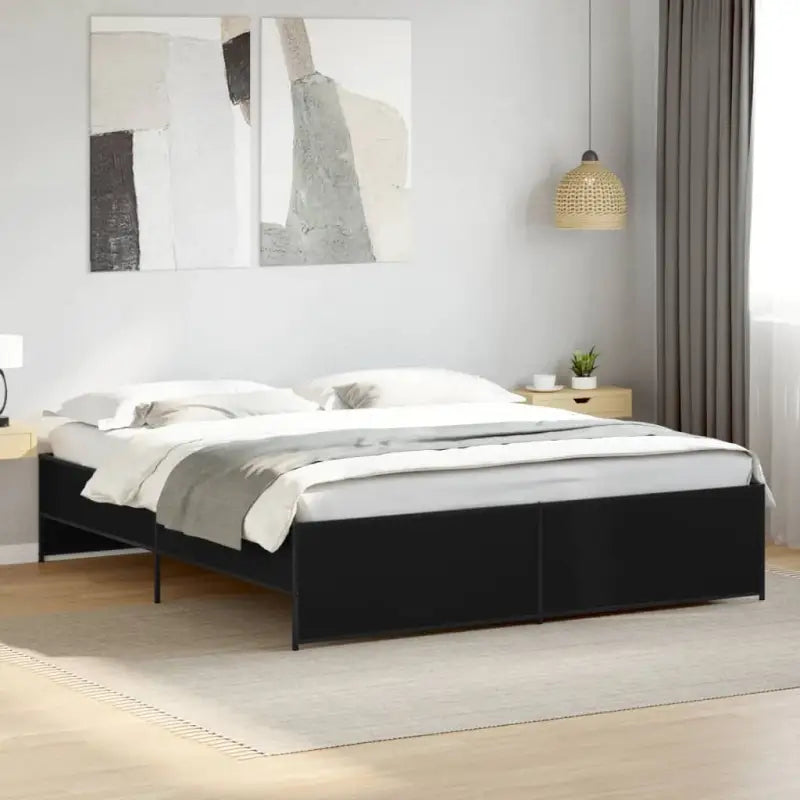 Bedframe met metalen poten en multiplex lattenbodem in grijs sonoma eiken - Zwart / 180 x 200 cm - Bedden & bedframes