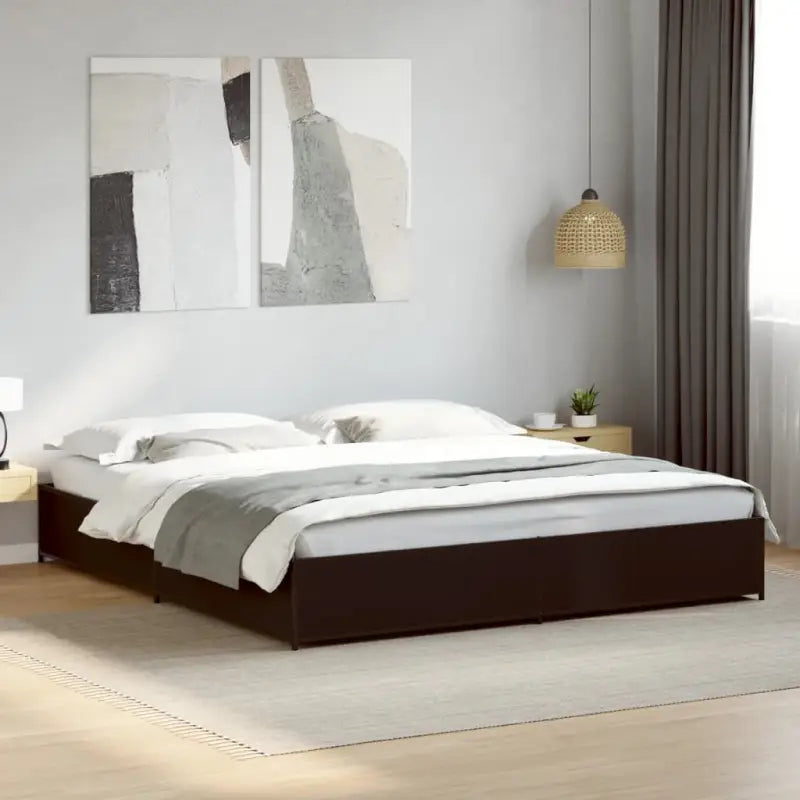 Bedframe met metalen poten en multiplex lattenbodem van bewerkt hout - Zwart / 180 x 200 cm / 29 cm - Bedden & bedframes