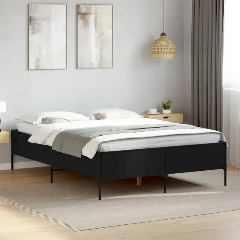 Bedframe met metalen poten en multiplex lattenbodem van bewerkt hout - Zwart / 140 x 190 cm / 44 cm - Bedden & bedframes