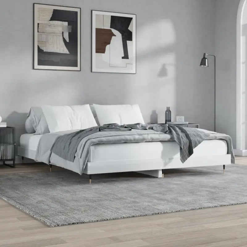 Bedframe met metalen poten en multiplex lattenbodem van bewerkt hout - Hoogglans wit / 120 x 200 cm - Bedden & bedframes