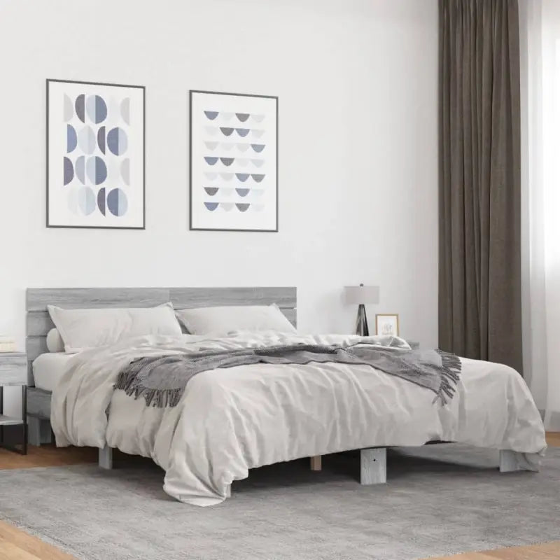 Bedframe met metalen poten en multiplex lattenbodem van bewerkt hout - Grijs sonoma / 150 x 200 cm - Bedden & bedframes