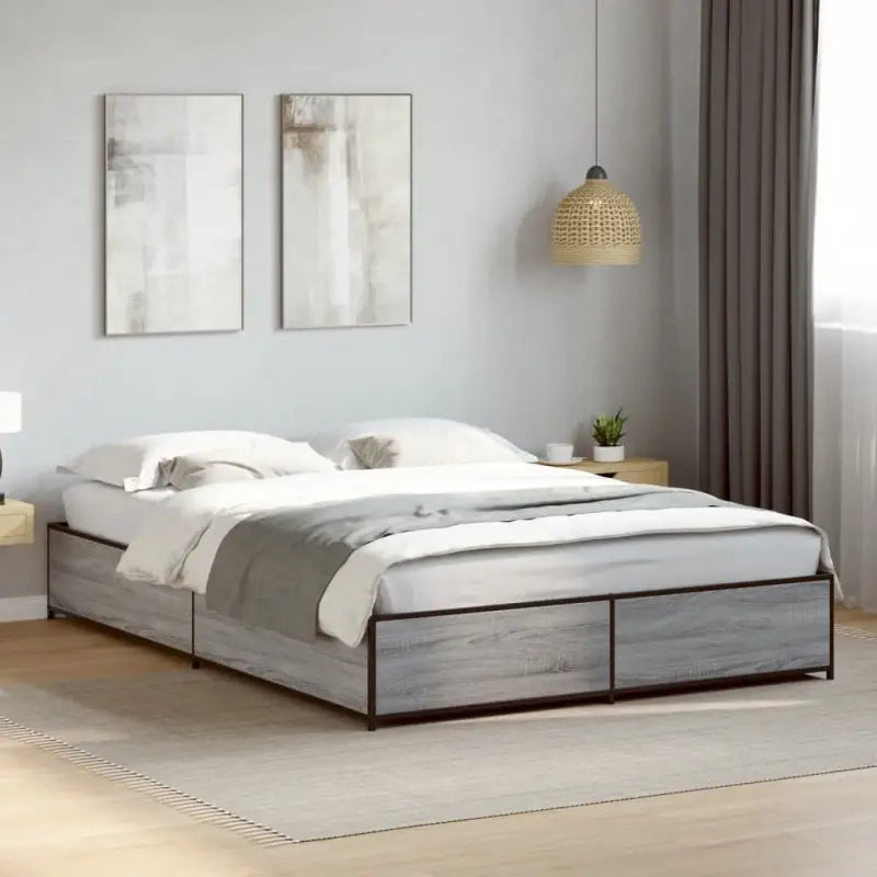 Bedframe met metalen poten en multiplex lattenbodem van bewerkt hout - Grijs sonoma / 120 x 200 cm / 29 cm - Bedden &