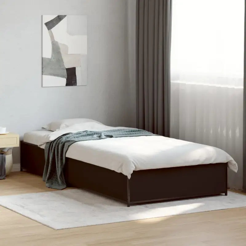 Bedframe met metalen poten en multiplex lattenbodem van bewerkt hout - Zwart / 90 x 190 cm / 29 cm - Bedden & bedframes
