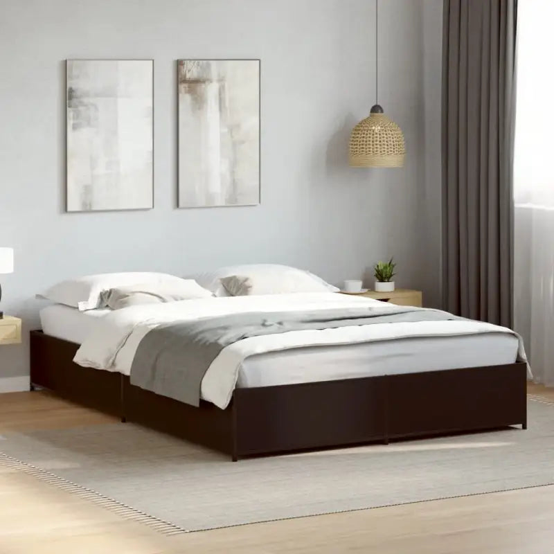 Bedframe met metalen poten en multiplex lattenbodem van bewerkt hout - Zwart / 150 x 200 cm / 29 cm - Bedden & bedframes