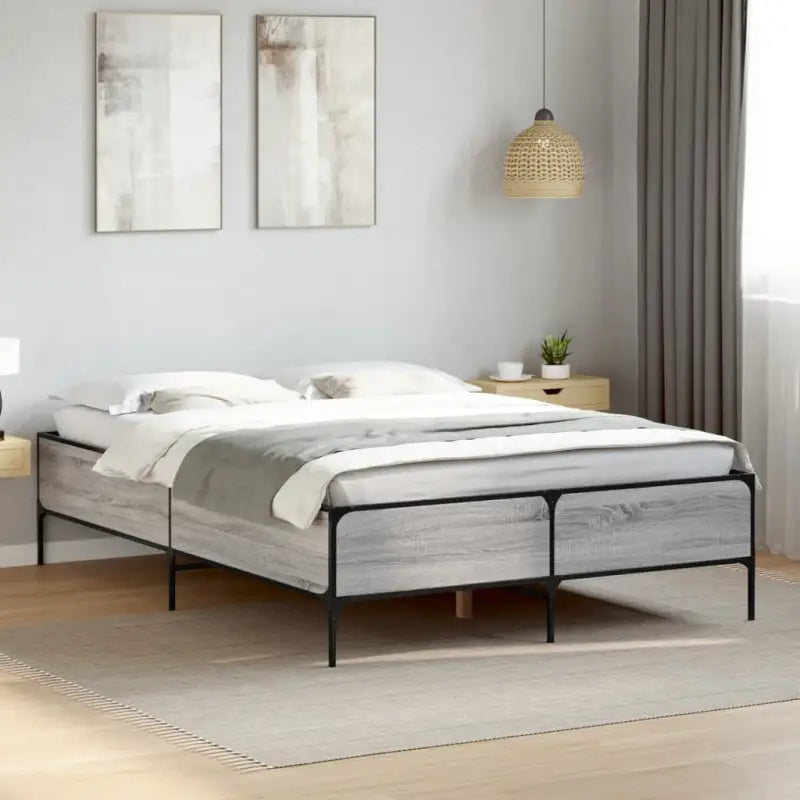 Bedframe met metalen poten en multiplex lattenbodem van bewerkt hout - Grijs sonoma / 140 x 190 cm / 44 cm - Bedden &