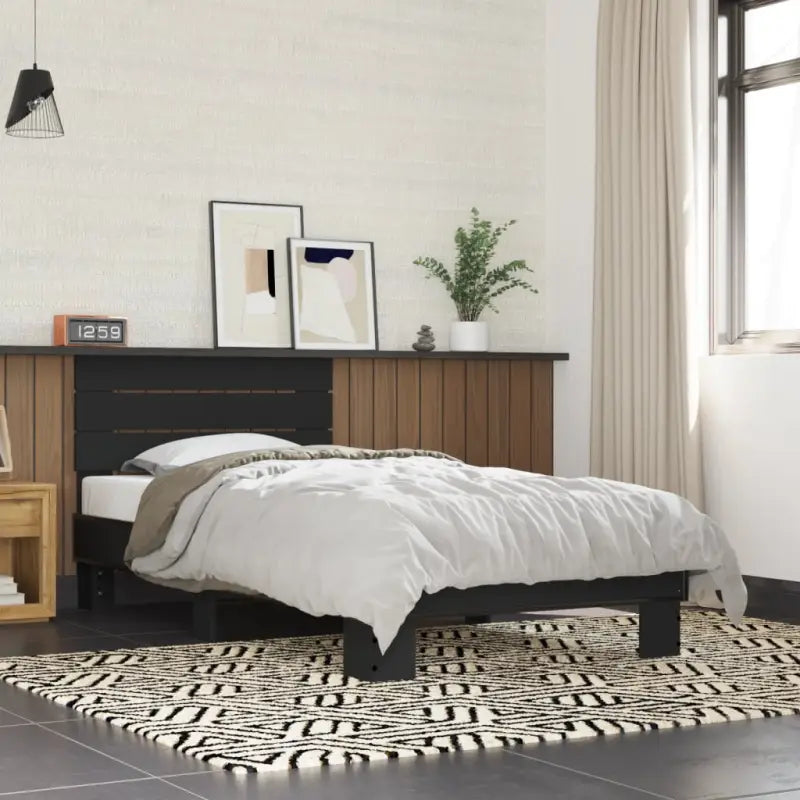 Bedframe met metalen poten en multiplex lattenbodem van bewerkt hout - Zwart / 90 x 190 cm - Bedden & bedframes