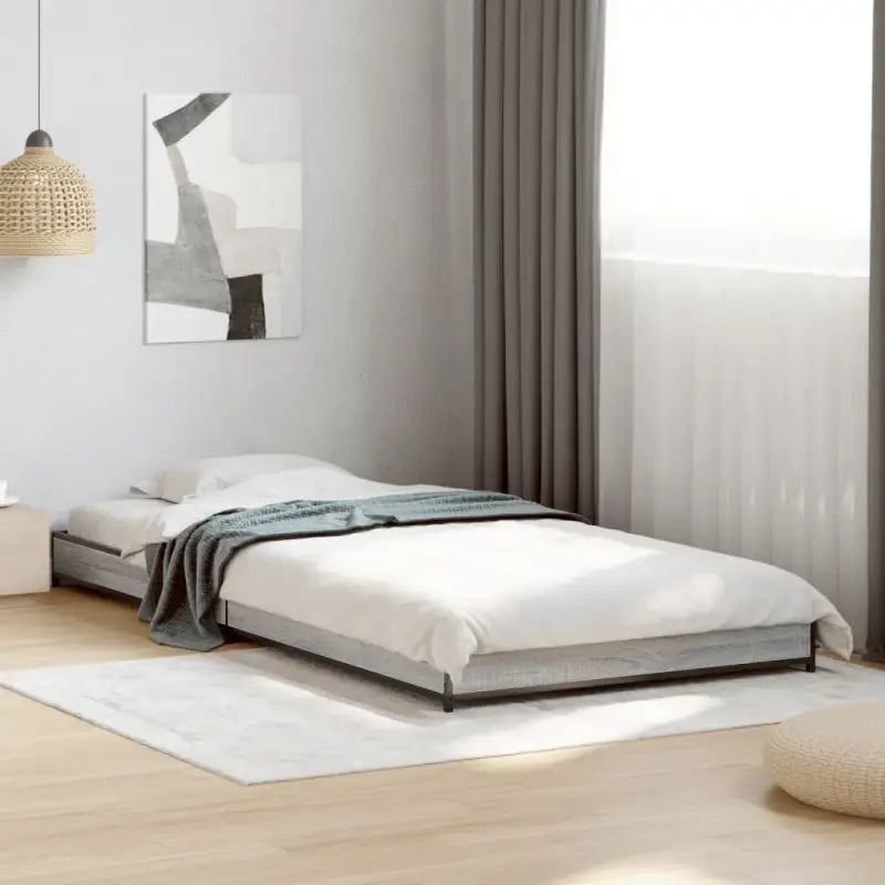Bedframe met metalen poten en multiplex lattenbodem van bewerkt hout - Grijs sonoma / 90 x 200 cm / 14.5 cm - Bedden &