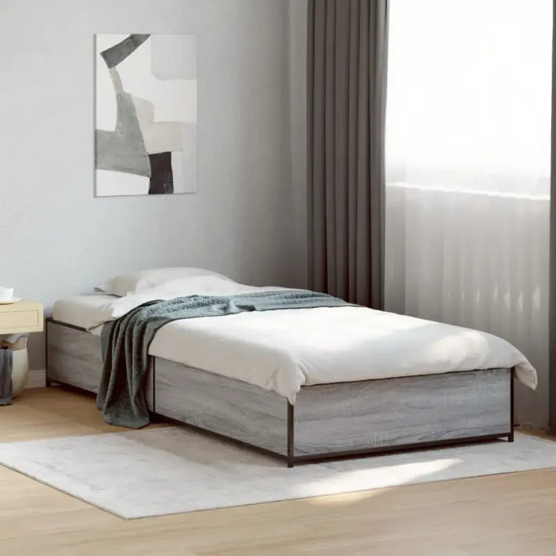Bedframe met metalen poten en multiplex lattenbodem van bewerkt hout - Grijs sonoma / 90 x 200 cm / 29 cm - Bedden &