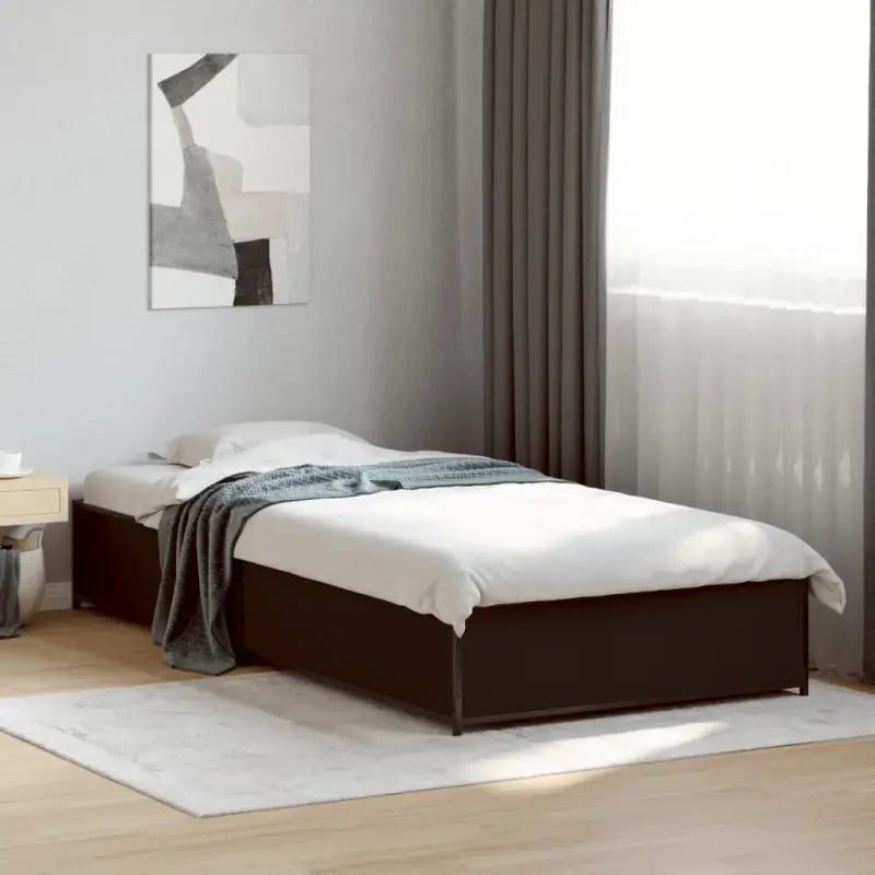 Bedframe met metalen poten en multiplex lattenbodem van bewerkt hout - Zwart / 90 x 200 cm / 29 cm - Bedden & bedframes