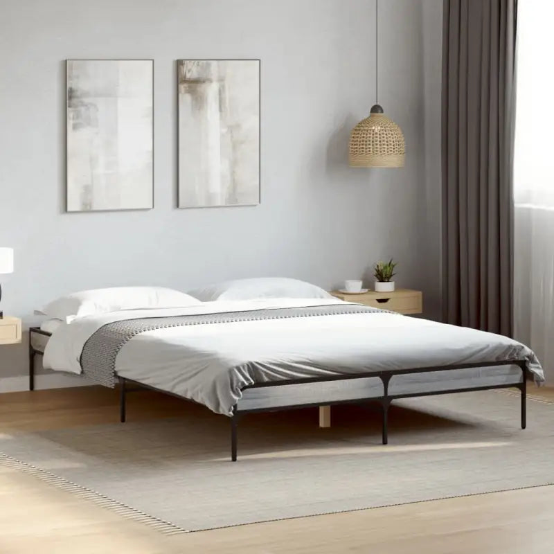 Bedframe met metalen poten en multiplex lattenbodem van bewerkt hout - Grijs sonoma / 160 x 200 cm / 30 cm - Bedden &