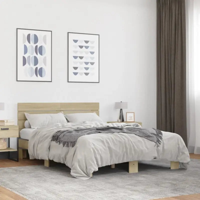 Bedframe met metalen poten en multiplex lattenbodem van bewerkt hout - Sonoma eiken / 120 x 190 cm - Bedden & bedframes