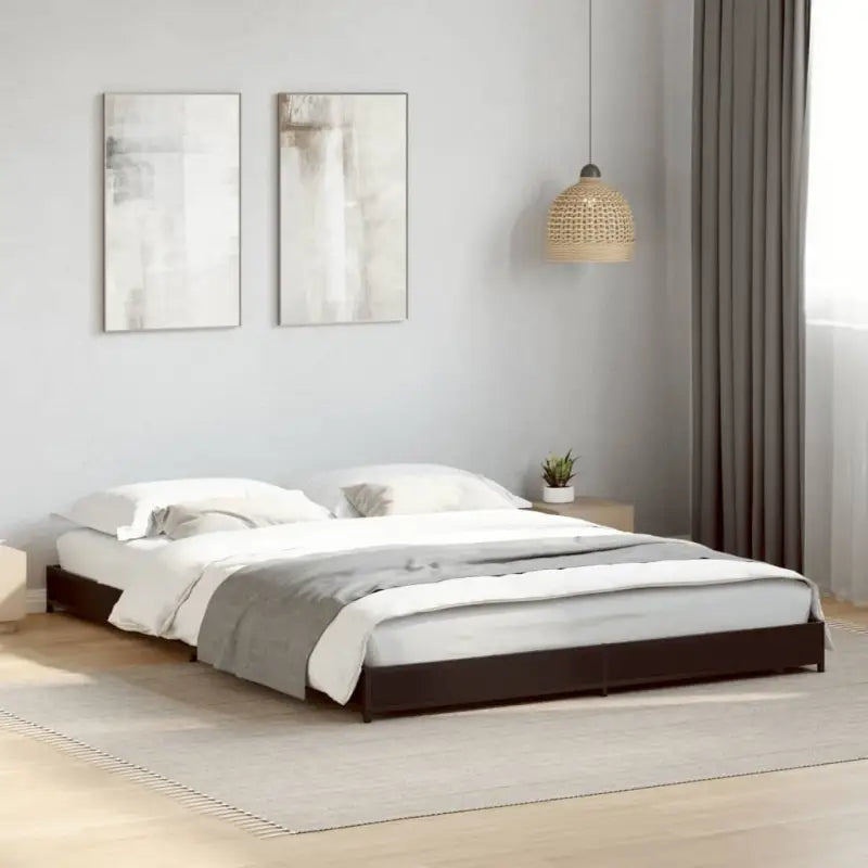 Bedframe met metalen poten en multiplex lattenbodem van bewerkt hout - Zwart / 150 x 200 cm / 14.5 cm - Bedden &