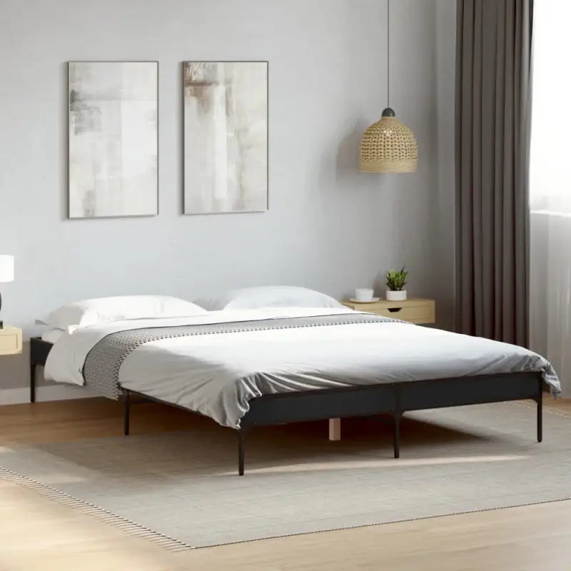Bedframe met metalen poten en multiplex lattenbodem van bewerkt hout - Zwart / 150 x 200 cm / 30 cm - Bedden & bedframes
