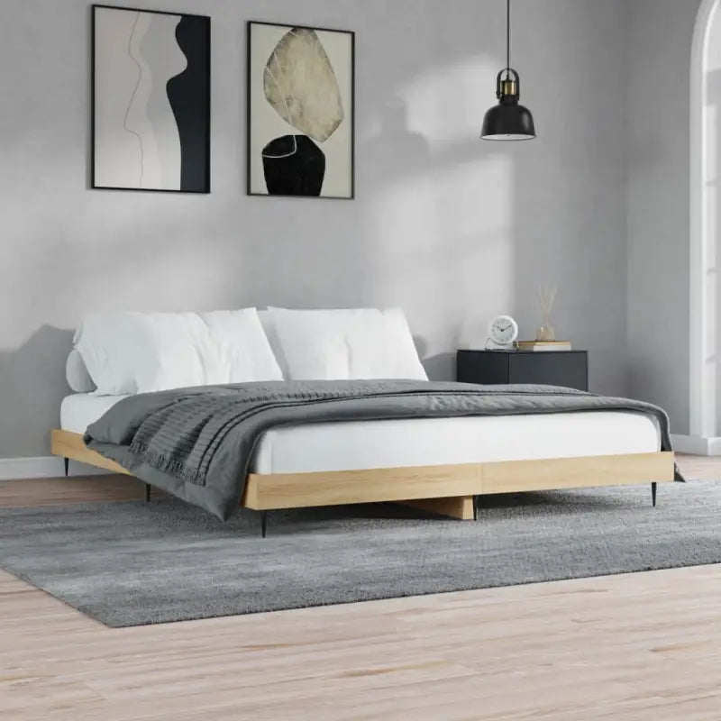 Bedframe met metalen poten en multiplex lattenbodem voor goede nachtrust - Sonoma eiken / 180 x 200 cm - Bedden &