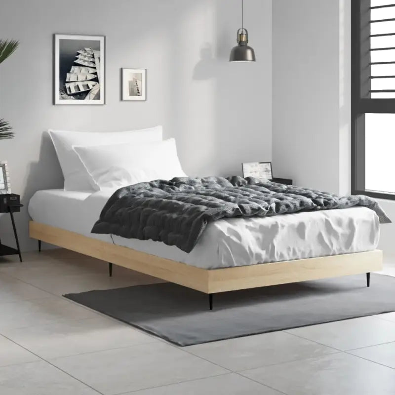 Bedframe met metalen poten en multiplex lattenbodem voor goede nachtrust - Sonoma eiken / 90 x 190 cm - Bedden &