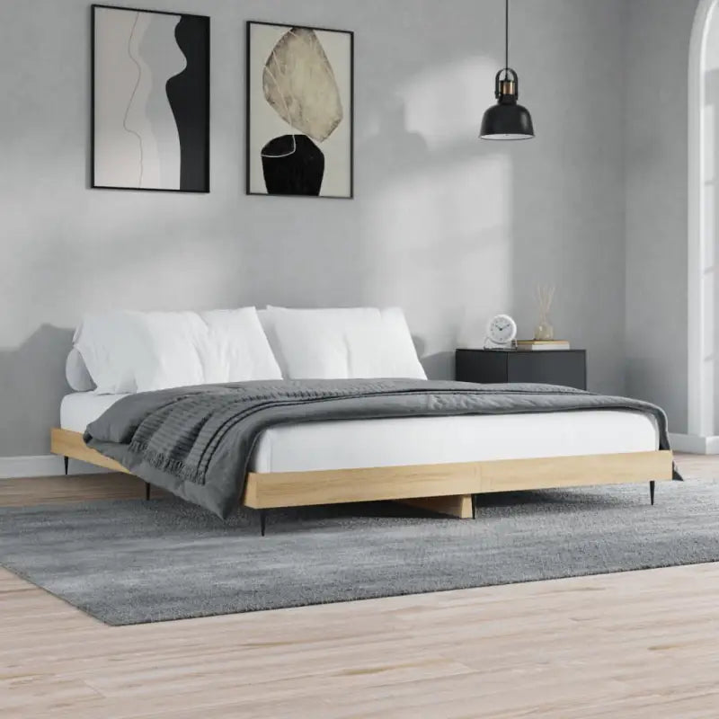 Bedframe met metalen poten en multiplex lattenbodem voor goede nachtrust - Sonoma eiken / 140 x 200 cm - Bedden &