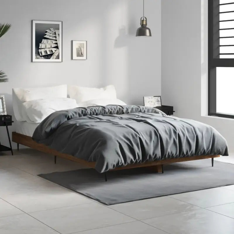Bedframe met metalen poten en multiplex lattenbodem voor goede nachtrust - bruin eikenkleur / 120 x 190 cm - Bedden &