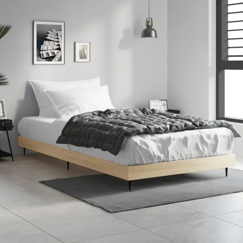 Bedframe met metalen poten en multiplex lattenbodem voor goede nachtrust - Sonoma eiken / 100 x 200 cm - Bedden &