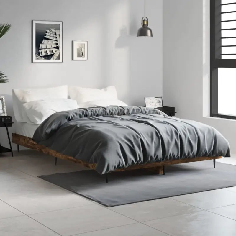 Bedframe met metalen poten en multiplex lattenbodem voor goede nachtrust - Gerookt eiken / 120 x 190 cm - Bedden &