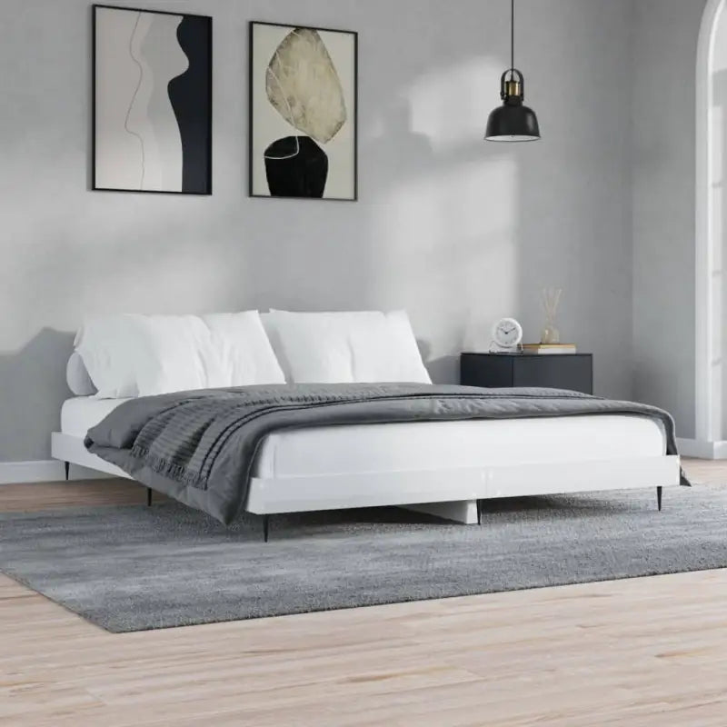 Bedframe met metalen poten en multiplex lattenbodem voor goede nachtrust - Hoogglans wit / 120 x 200 cm - Bedden &