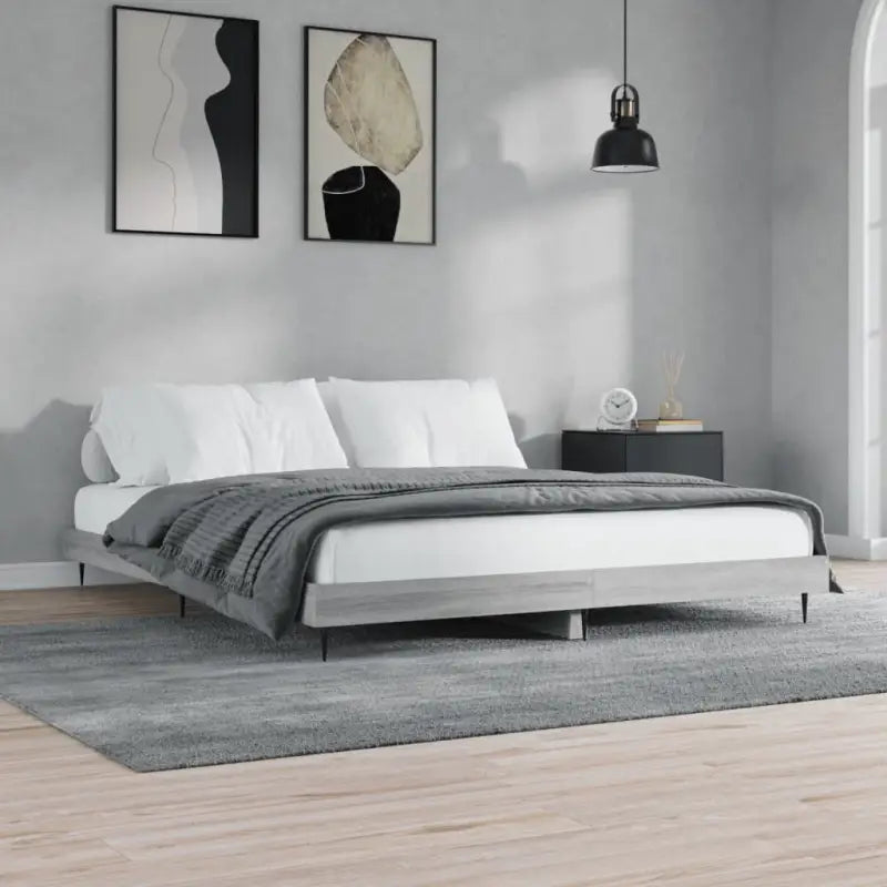 Bedframe met metalen poten en multiplex lattenbodem voor goede nachtrust - Grijs sonoma / 140 x 200 cm - Bedden &