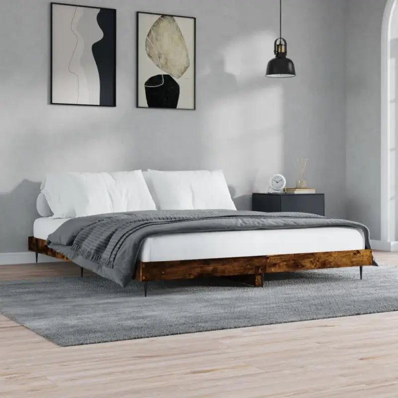 Bedframe met metalen poten en multiplex lattenbodem voor goede nachtrust - Gerookt eiken / 120 x 200 cm - Bedden &