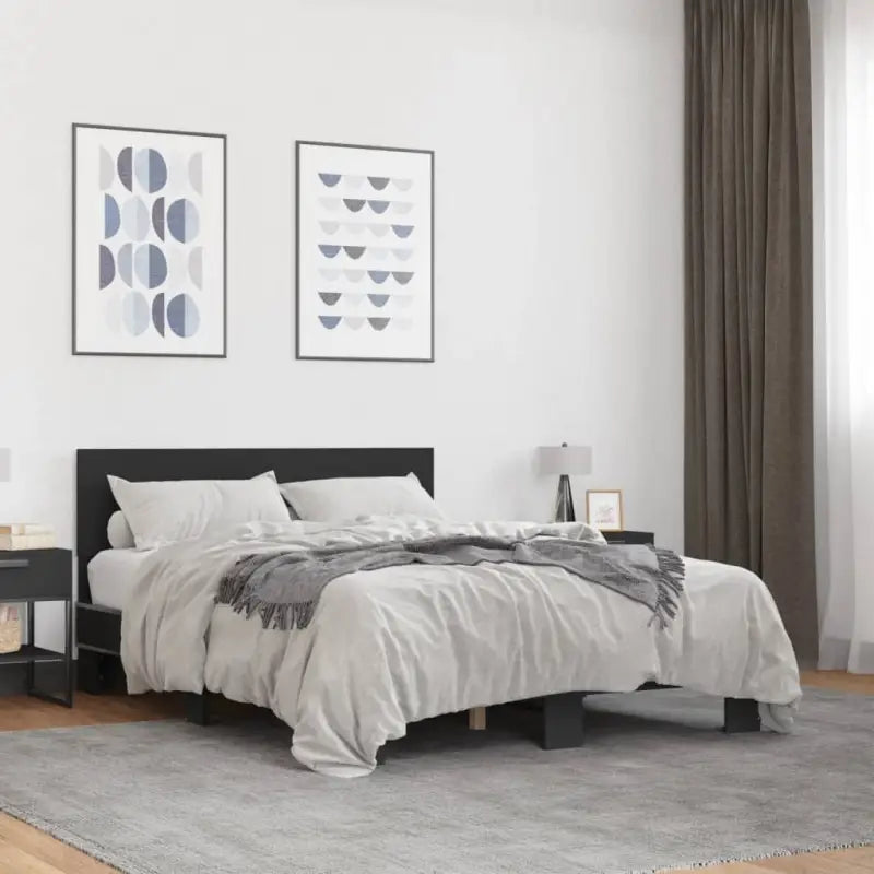 Bedframe met multiplex lattenbodem en bewerkt hout voor een goede nachtrust - Zwart / 140 x 190 cm - Bedden & bedframes