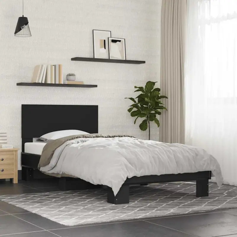 Bedframe met multiplex lattenbodem en bewerkt hout voor een goede nachtrust - Zwart / 75 x 190 cm - Bedden & bedframes