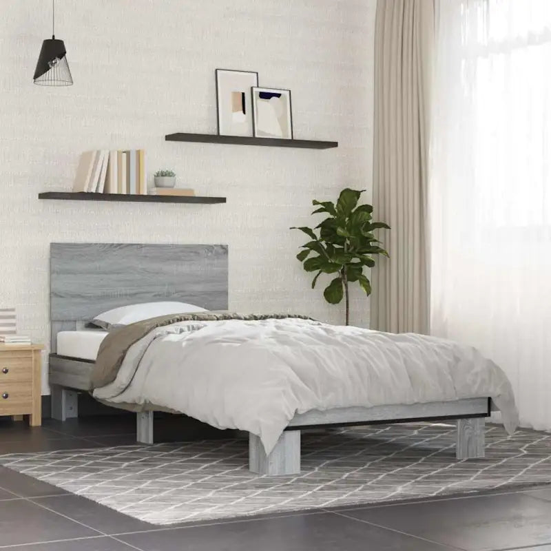 Bedframe met multiplex lattenbodem en bewerkt hout voor een goede nachtrust - Grijs sonoma / 100 x 200 cm - Bedden &