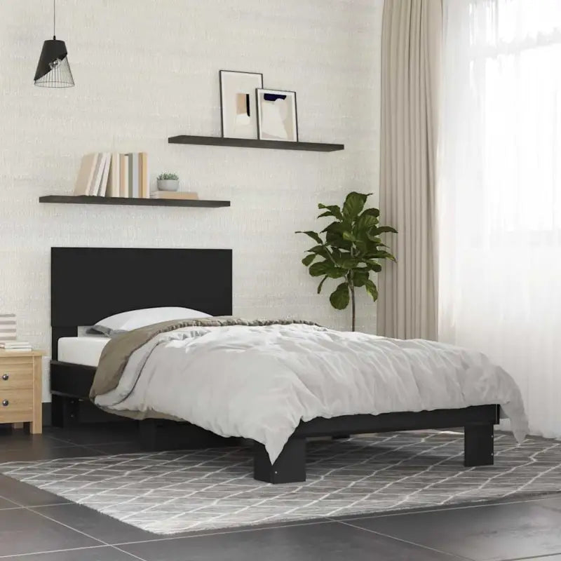 Bedframe met multiplex lattenbodem en bewerkt hout voor een goede nachtrust - Zwart / 90 x 200 cm - Bedden & bedframes