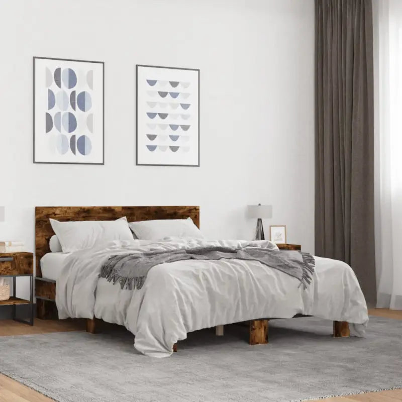 Bedframe met multiplex lattenbodem en bewerkt hout voor een goede nachtrust - Gerookt eiken / 140 x 190 cm - Bedden &