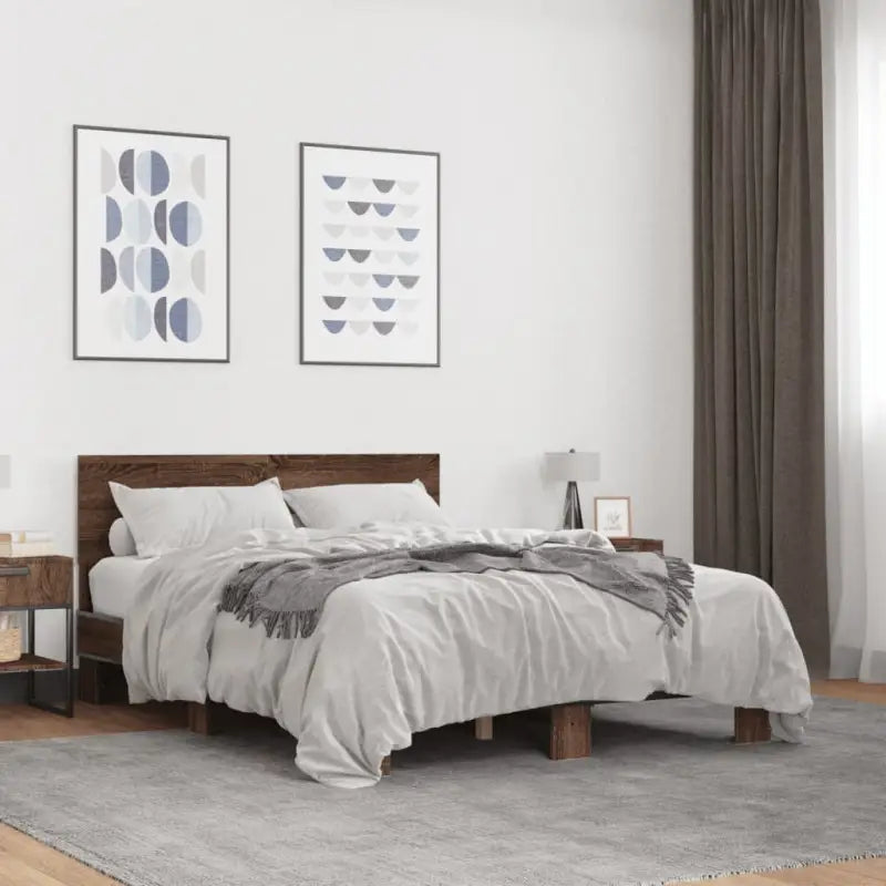 Bedframe met multiplex lattenbodem en bewerkt hout voor een goede nachtrust - bruin eikenkleur / 140 x 190 cm - Bedden