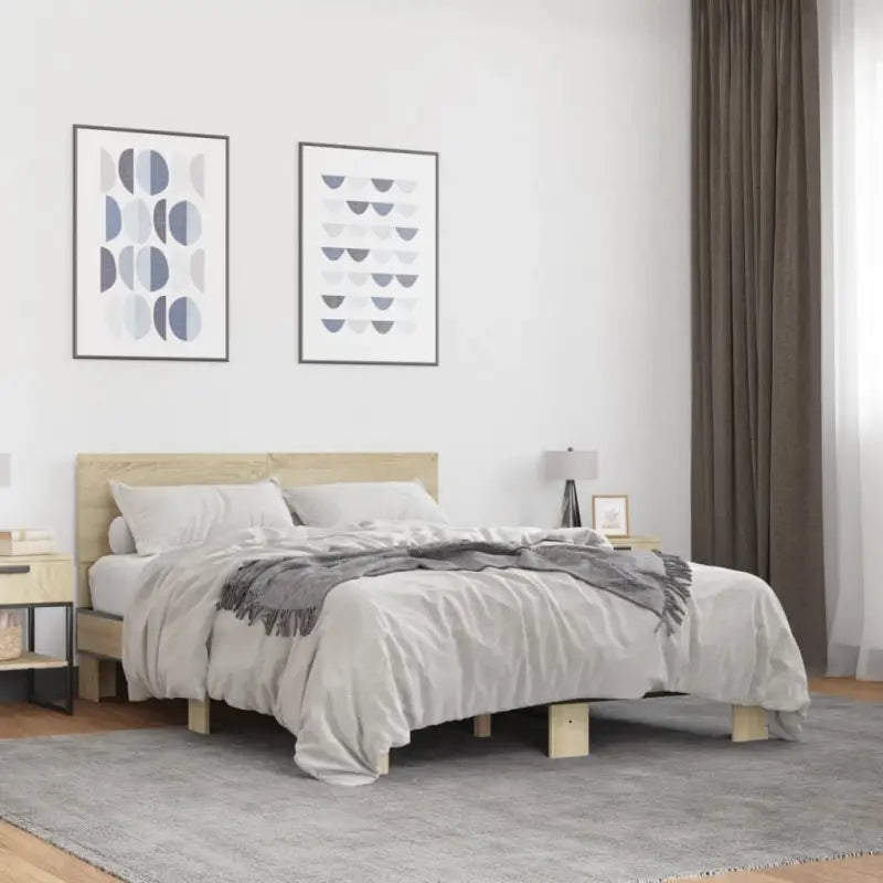 Bedframe met multiplex lattenbodem en bewerkt hout voor een goede nachtrust - Sonoma eiken / 120 x 190 cm - Bedden &