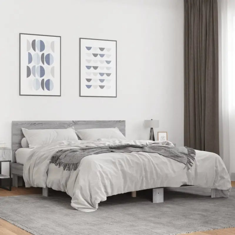 Bedframe met multiplex lattenbodem en bewerkt hout voor een goede nachtrust - Grijs sonoma / 160 x 200 cm - Bedden &