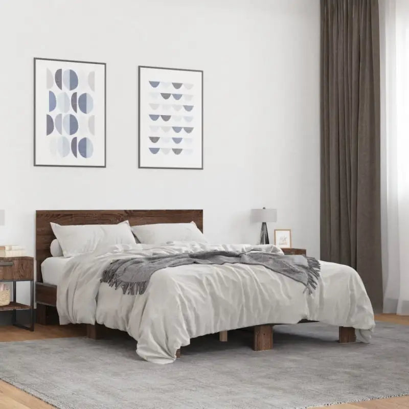 Bedframe met multiplex lattenbodem en bewerkt hout voor een goede nachtrust - bruin eikenkleur / 140 x 200 cm - Bedden