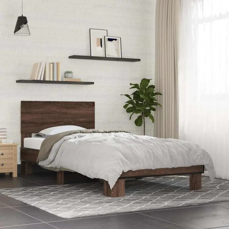 Bedframe met multiplex lattenbodem en bewerkt hout voor een goede nachtrust - bruin eikenkleur / 100 x 200 cm - Bedden