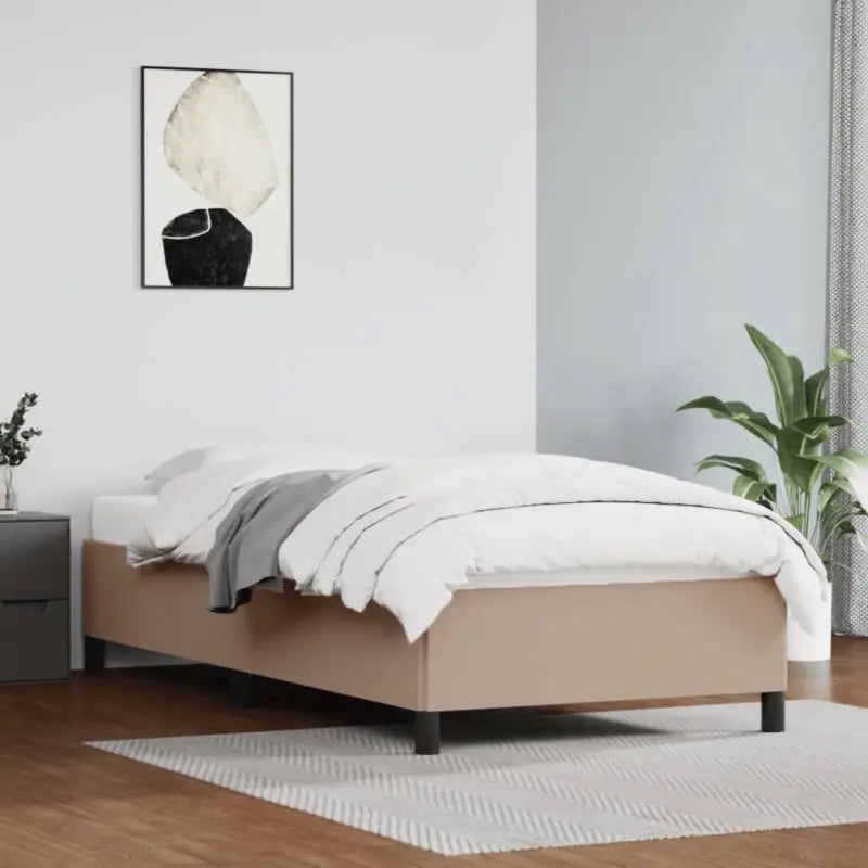 Bedframe met multiplex lattenbodem en duurzaam kunstleer - Cappuccino / 90 x 190 cm / 35 cm - Bedden & bedframes