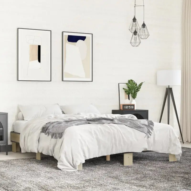 Bedframe met multiplex lattenbodem van bewerkt hout voor stevige slaap - Sonoma eiken / 150 x 200 cm - Bedden &