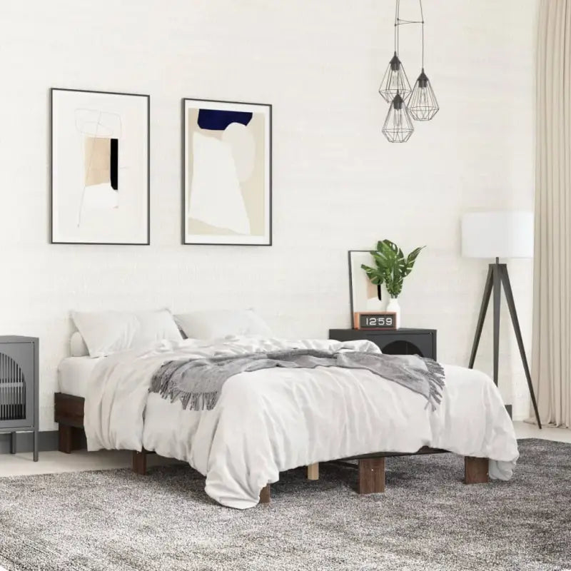 Bedframe met multiplex lattenbodem van bewerkt hout voor stevige slaap - bruin eikenkleur / 140 x 200 cm - Bedden &