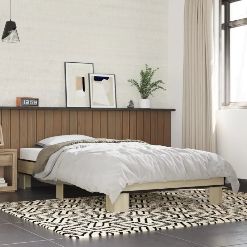 Bedframe met multiplex lattenbodem van bewerkt hout voor stevige slaap - Sonoma eiken / 75 x 190 cm - Bedden & bedframes