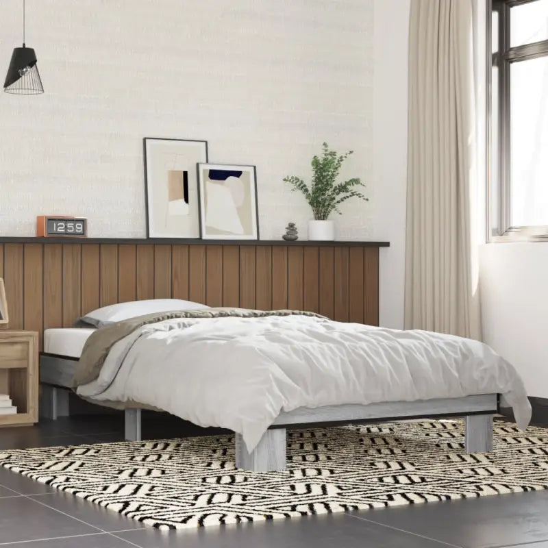 Bedframe met multiplex lattenbodem van bewerkt hout voor stevige slaap - Grijs sonoma / 100 x 200 cm - Bedden &