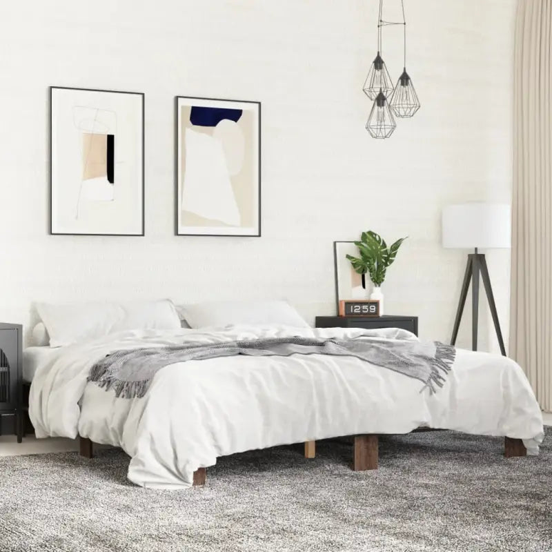 Bedframe met multiplex lattenbodem van bewerkt hout voor stevige slaap - bruin eikenkleur / 200 x 200 cm - Bedden &