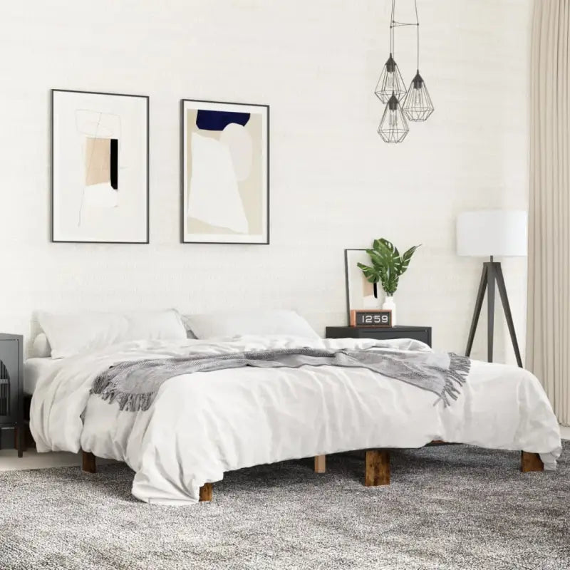 Bedframe met multiplex lattenbodem van bewerkt hout voor stevige slaap - Gerookt eiken / 160 x 200 cm - Bedden &