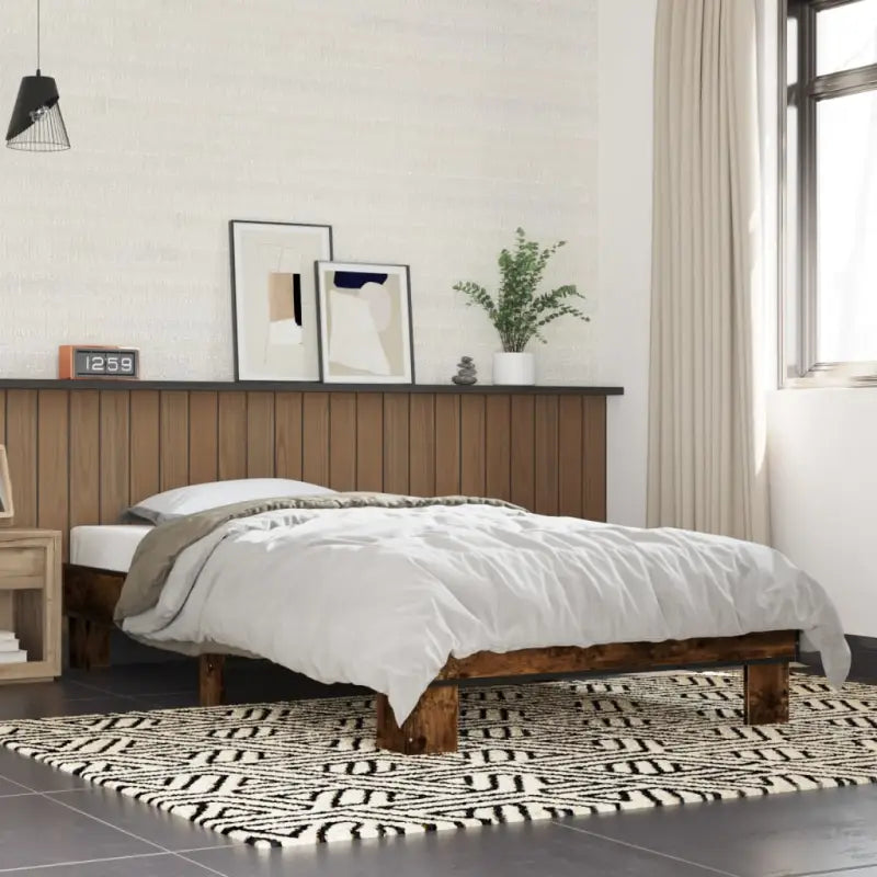 Bedframe met multiplex lattenbodem van bewerkt hout voor stevige slaap - Gerookt eiken / 90 x 190 cm - Bedden &