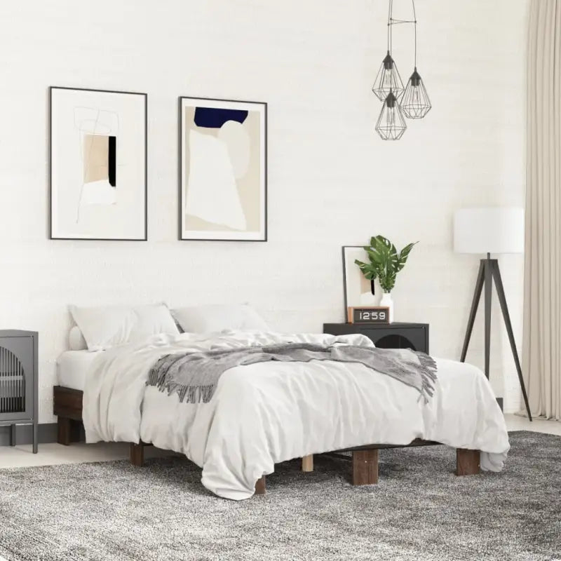 Bedframe met multiplex lattenbodem van bewerkt hout voor stevige slaap - bruin eikenkleur / 135 x 190 cm - Bedden &