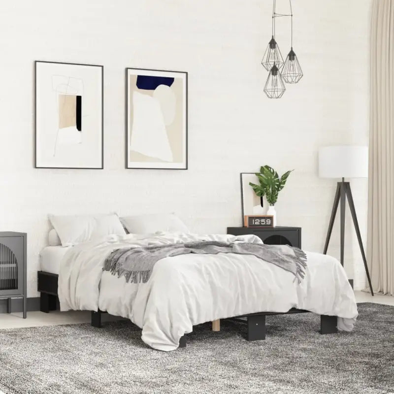 Bedframe met multiplex lattenbodem van bewerkt hout voor stevige slaap - Zwart / 135 x 190 cm - Bedden & bedframes