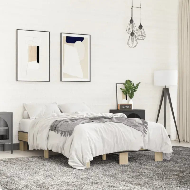 Bedframe met multiplex lattenbodem van bewerkt hout voor stevige slaap - Sonoma eiken / 140 x 200 cm - Bedden &