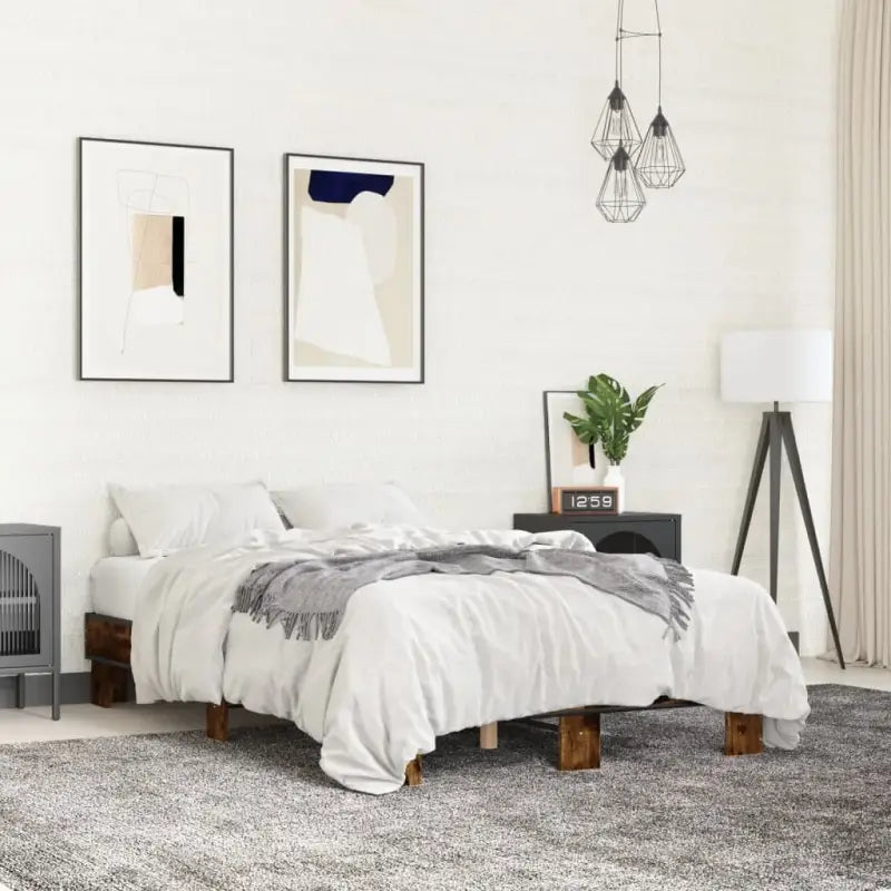 Bedframe met multiplex lattenbodem van bewerkt hout voor stevige slaap - Gerookt eiken / 120 x 200 cm - Bedden &